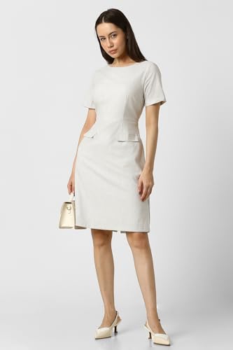Van Heusen Women's Polyester Blend Modern Knee-Length Dress (VWDRCRGBE82656_White