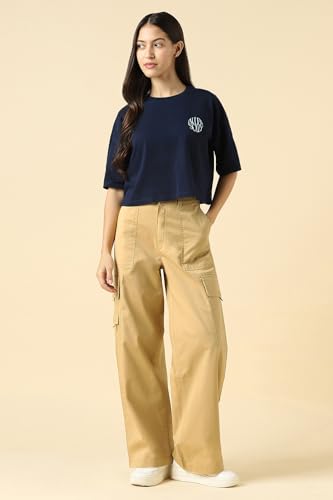 Women Beige Solid Casual Trousers