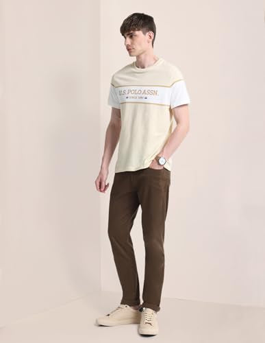 U.S.POLO ASSN. Men's Color Block Fitted T-Shirt (USTSH2021 Beige