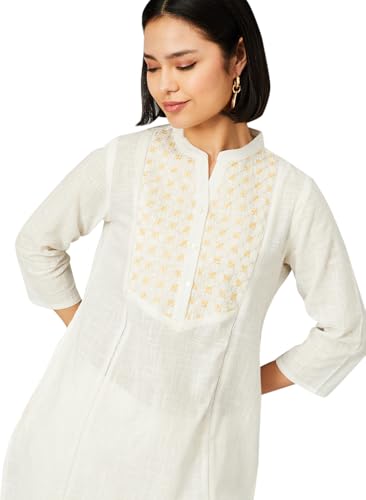Max Women Embroidered Straight Kurta, Beige, XXL