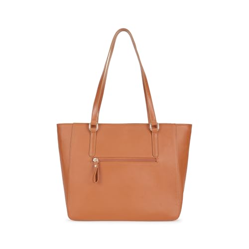 Fastrack CityStride tan Tote | Faux-Leather Women’s Handbag | Saffiano-Textured Tote for 14-Inch Laptop with Dual Compartments