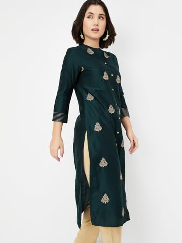 Max Women's Polyester Blend Kurta Set (CTKUR52006_Green
