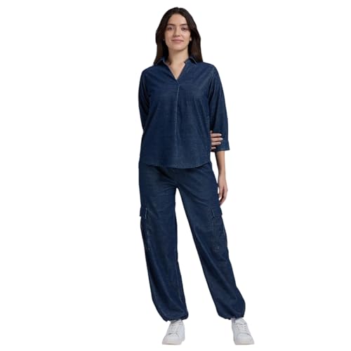 Pepe Jeans Women's Regular Fit Shirt (PL305058_Indigo Blue_Mid Wash