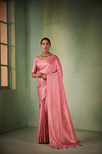 Vardha Women's Kanchipuram Art Silk Saree with Unstitched Blouse Piece - Gold Zari Woven Work Sarees for Wedding (Asya Vol.5_566)