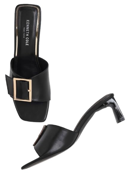 KENNETH COLE Women's Block Heeled Mule Sandal | Synthetic | Buckle Detail, Open Toe