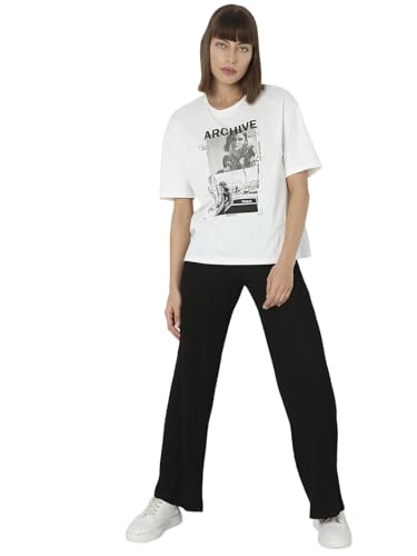 VERO MODA Women Graphic Print Cotton Drop Shoulder White T-Shirt