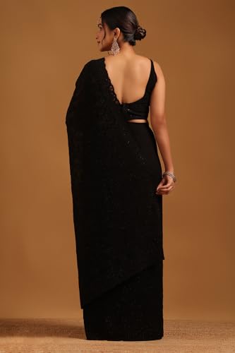 Soch Womens Black Georgette Botanical Saree With Stone Work