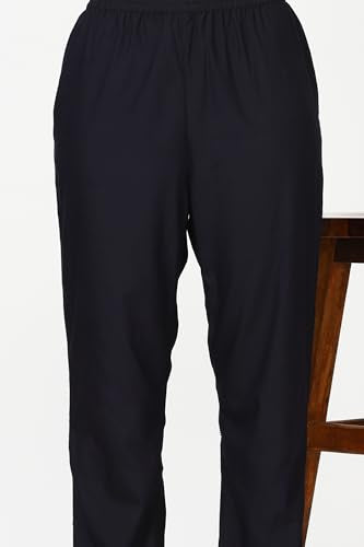 W for Woman Navy Blue Metallic Embroidered Straight Festive Kurta, Straight Pants and Jacquard Dupatta Set (Size: XS)-24AUWS11187-222209