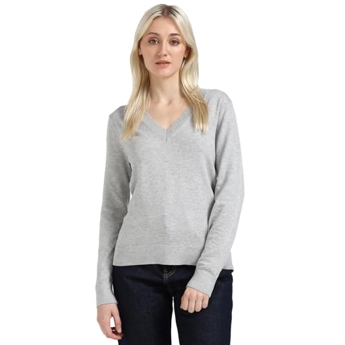 Tommy Hilfiger Women's Viscose V-Neck Sweater (S25HWSW018 Grey