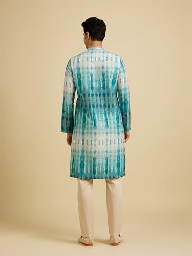 Manyavar Men's Art Silk Ombre Print Kurta Pyjama Set (Green,S)