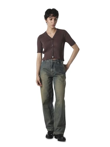 ONLY Women's Self Design Regular Fit Brown Top