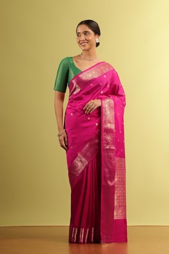 Taneira Women Dark Pink Silk Viscose Woven Saree With Unstitched Blouse Piece (SHG08H00224-Dark Pink)