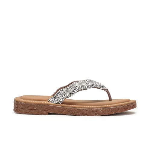 Marc Loire Women Smart Casual Embellished Slip-On Open Toe Flats | Fashion Sandals with Comfortable Sole (Cheeku, UK Footwear Size System, Adult, Women, Numeric, Medium, 7)