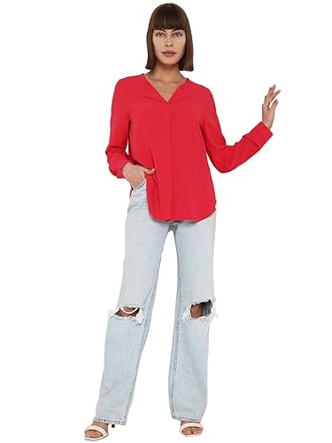 VERO MODA Women Solid Polyester Regular Fit Orange Shirt