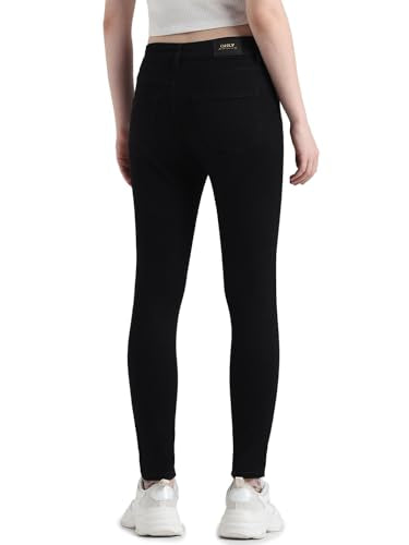 ONLY Women Solid Cotton Skinny Fit Mid Rise Black Jeans