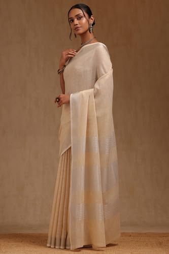 Soch Womens Cream Linen Solid Saree
