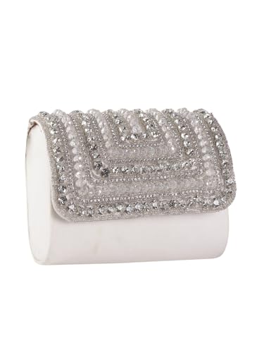 SWISNI Mini Crystal flap bag With Detachable Strap (White)