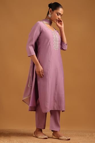 Soch Womens Purple Roman Silk Floral Salwar Suit With Stone Work