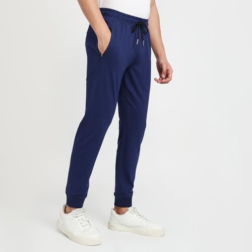 Park Avenue Men Slim Fit Solid Pattern Cotton Polyester Blend Flat Front Casual Jogger Pant