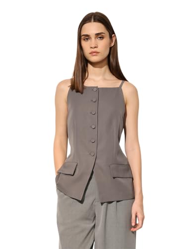 ONLY Women's Solid Regular Fit Grey Waistcoat
