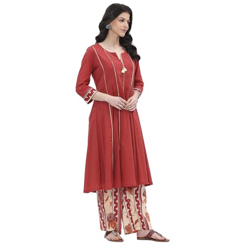 Biba women Rust Cotton Kalidar Kurta Set_42