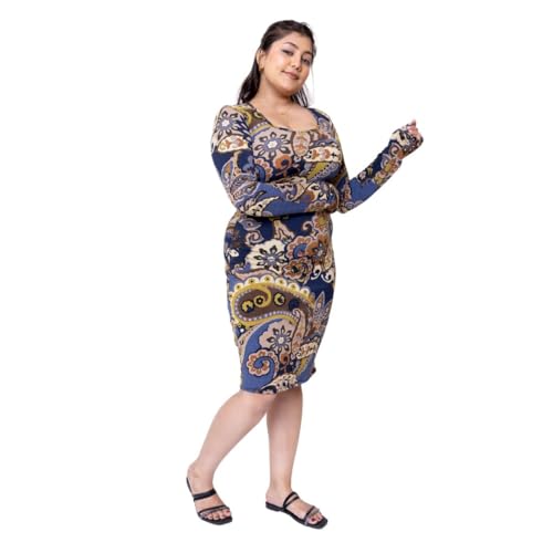 Sheux Stylish European Print Bodycon Midi Dress – Slim Fit Party Dress for Women, Perfect for Birthdays & Girls’ Night Out (S)