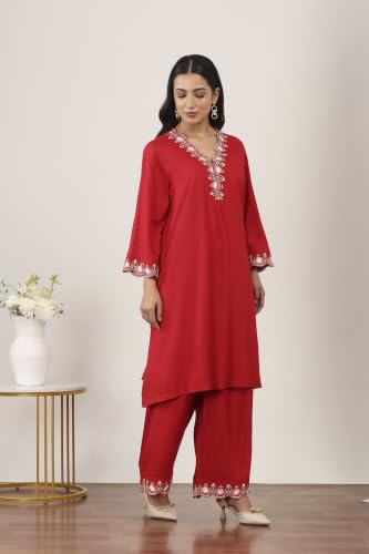 Rangriti Rayon Solid A-Line Casual Kurta With Palazzo