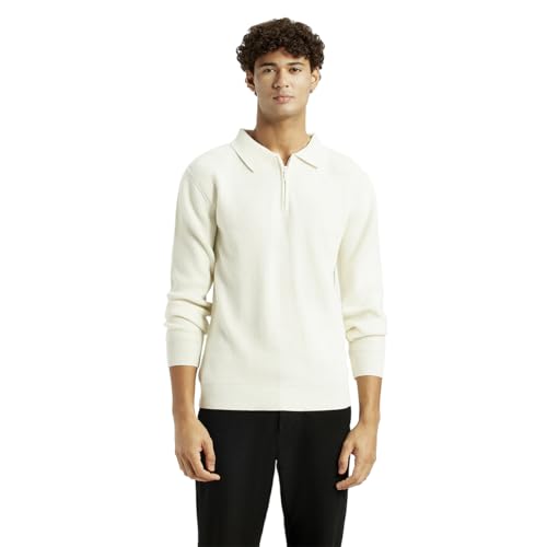 Levi's Men's Self Design Off-White Polo Neck Sweater