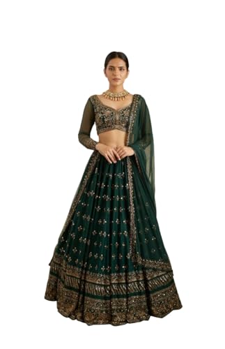SATVASHIV Women's Chinon Embroidered Semi-Stitched Lehenga Choli Green Vally LH
