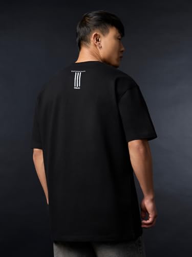 The Souled Store Trilok: Mahashivaratri Men and Boys Short Sleeves Round Neck Black Graphic Printed Casual Lightweight Drop Shoulder Streetwear Trendy Oversized T-Shirt