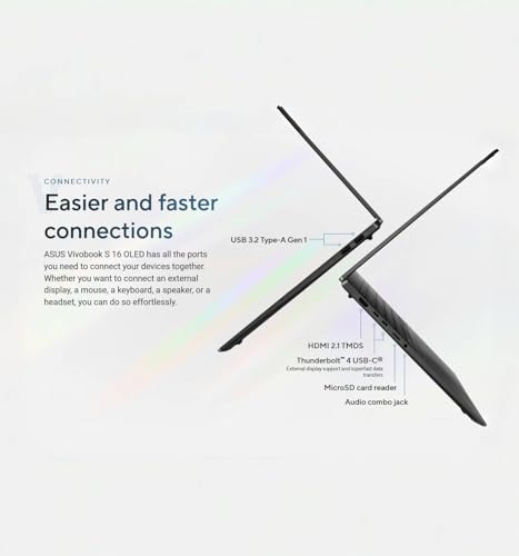 ASUS Vivobook 16" OLED WQXGA+(2880x1800) Slim Laptop, Intel Core Ultra9 285H, Wi-Fi 7, RGB Backlit KB, 2X Thunderbolt 4, FHD Webcam, win11, Wireless Mouse (32GB RAM | 4TB SSD)