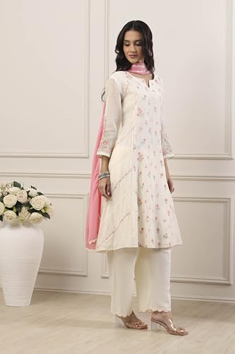 Biba Women White Poly Chanderi Kalidar Suit Set_36
