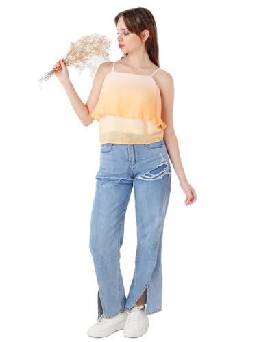 Zink London Women's Yellow Printed Straight Top