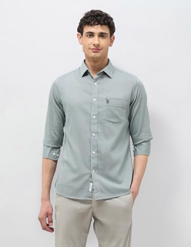 U.S.Polo ASSN. Men's Tailored Fit Shirt (USSHT3141_Olive