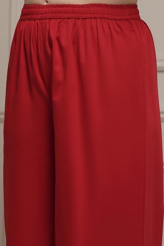 Biba Women Red Viscose Rayon Straight Yarndyed Suit Set_38