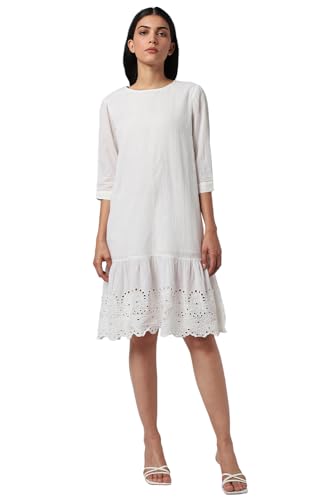 Van Heusen Women's Cotton Modern Knee-Length Dress (VWDRURGFJ05963_White