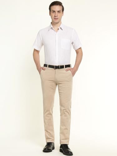 Hancock Men Cotton Solid Slim Fit Trousers Grey Size 30, Comfortable Stretch Waistband, Machine Washable Easy Care Fabric, Durable Fabric with a Tailored Finish
