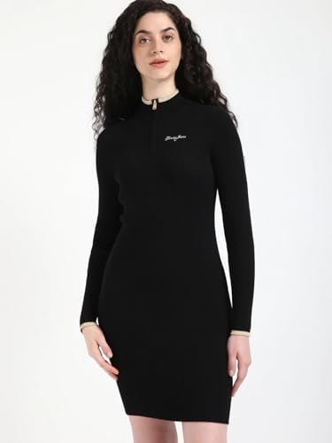 Polyester Half-Zip Neck Bodycon Dress