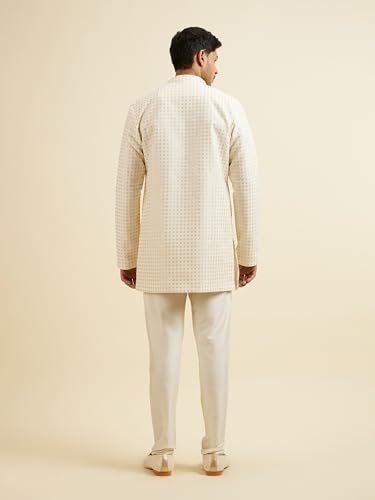 Manyavar Men's Georgette Chikankari Sequins Kurta Set (Cream,XXL)