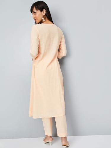 Max Women's Cotton Blend Kurta Set (CTKST54045_Peach