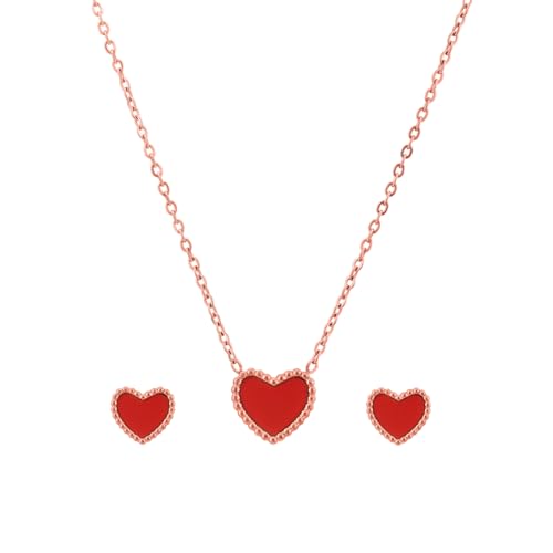 PALMONAS Rose-Gold Affecttion Necklace & Earring Jewellery Set for Women - Heart Shaped Earring & Necklace, Gift For Women & Girls