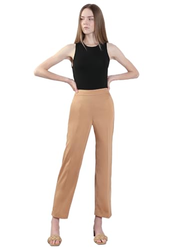VERO MODA Women's Straight Fit High Rise Beige Pants
