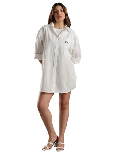 Tommy Hilfiger Cotton Spread Collar Shirt Dress Ecru