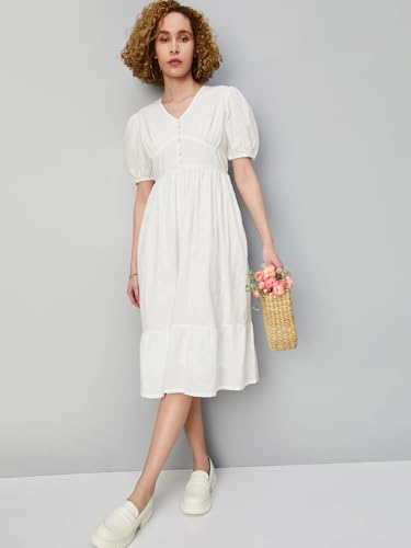 Max Women Schifilli Midi Dress, Off White, L
