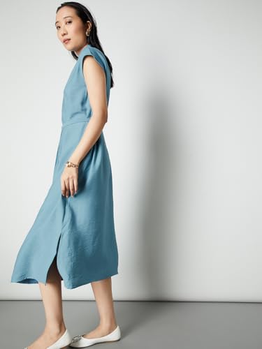 Max Women Textured Belted Midi Dress (Blue_XXL)