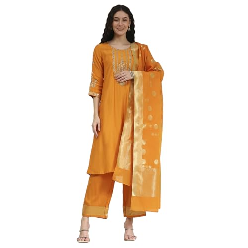 Biba Women's Blended Kurta Set (SKDASRT30458AW25ORG_Orange