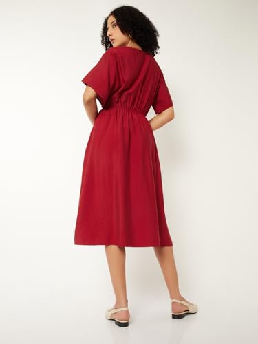 Max Women Solid A-line Dress (Red_S)