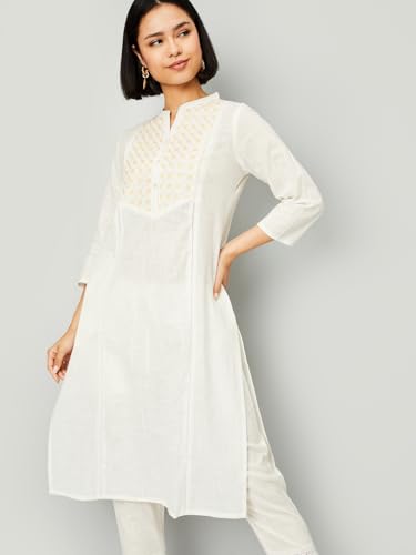 Max Women Embroidered Straight Kurta, Beige, XXL