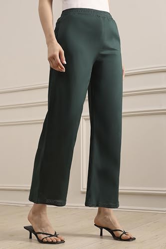 Biba Women Green Cotton Flared Dyed Palazzo Pants_XL
