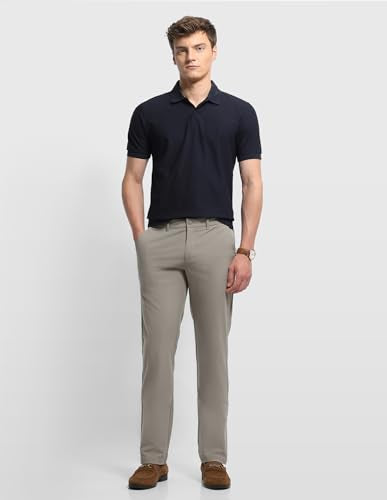 Arrow Sport Men's Hudson Tailored Fit Mid Rise Trousers (ASALTR2673_Light Khaki_36)
